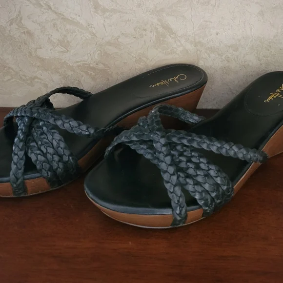 Cole Haan Black Braided Wedge Sandals - Picture 3 of 6